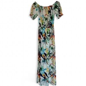 Medium INCITY Multicoloured Tropical Vacation Off the Shoulder Maxi Dress